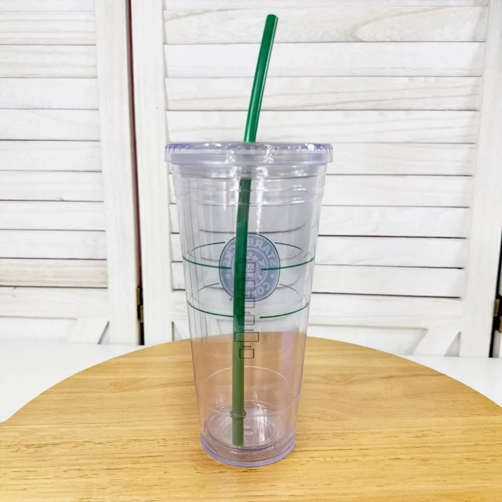 Starbucks Clear Reusable Cold Cup Tumbler Green Logo‎ Acrylic 20oz Venti